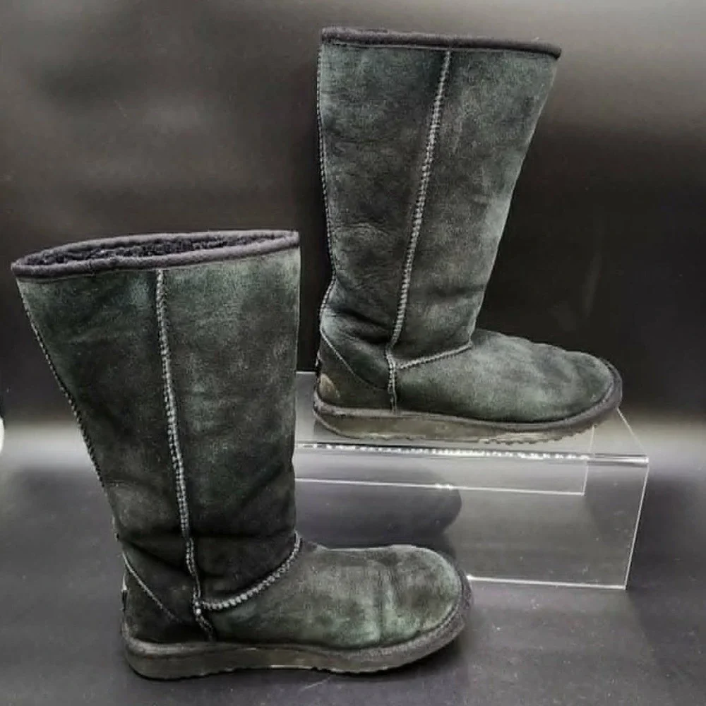 UGG Black Tall Classic Suede Sheepskin Boots Women‎ Size 5 Winter Cozy Warm 5229